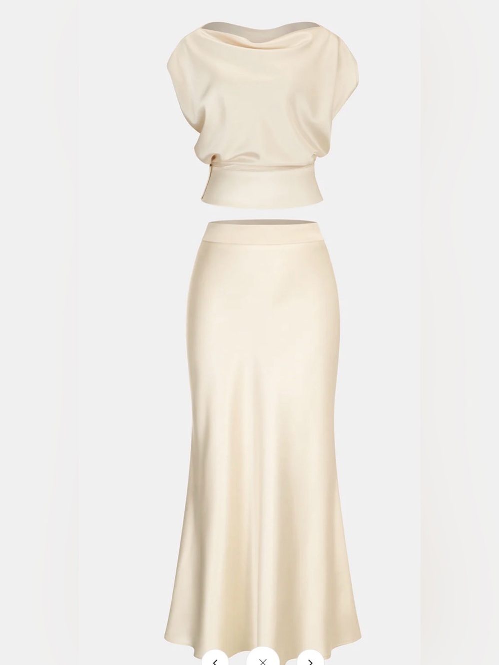 Commense Satin Cowl Neck Top and Skirt Set - XL - Apricot